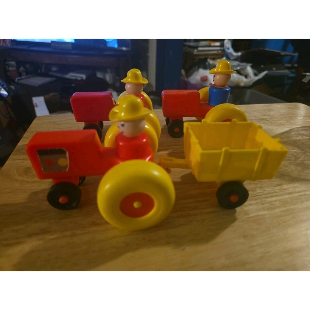 Vintage Fisher Price Little People Farm lot - 3 tractors W/ Farmer People